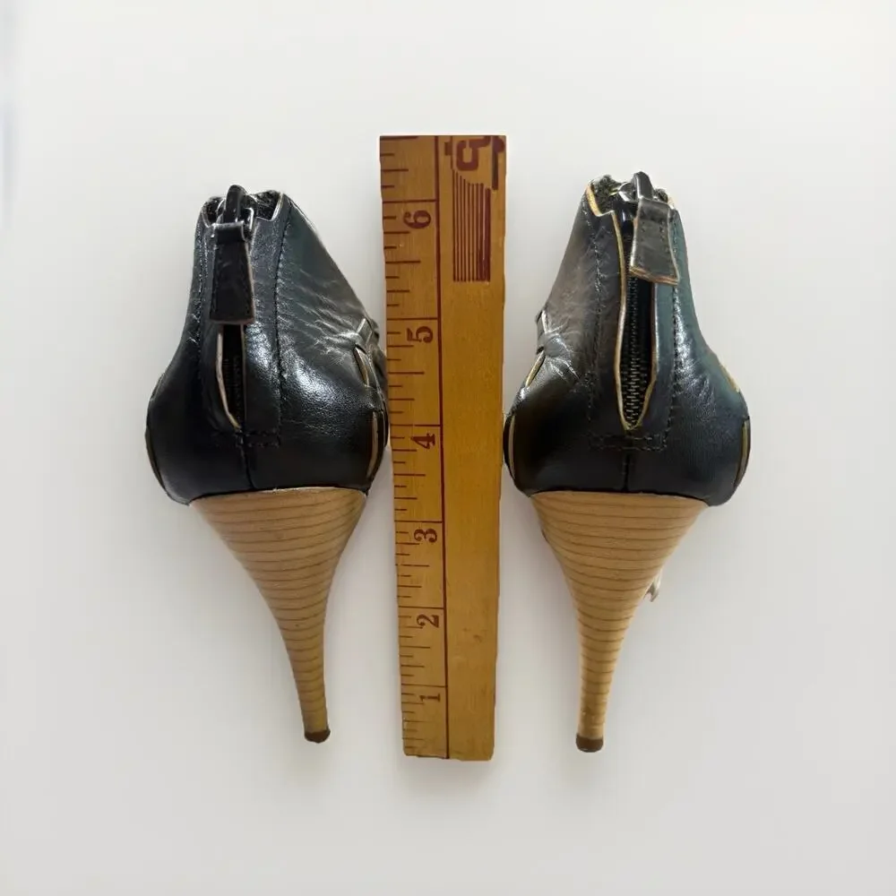 Cole Haan Women’s Black Leather Open Toe Heels Size 6B - Ankle zip - Picture 3 of 7